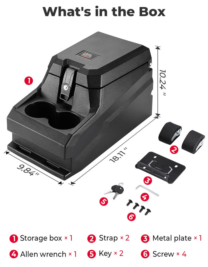 UTV Bench Seat Center Console Box for Polaris Ranger XP 1000/Crew 2017-2024 - Kemimoto