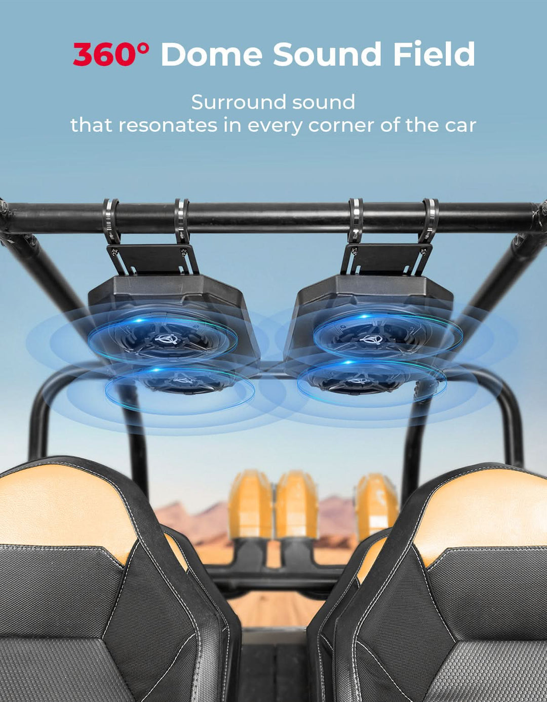 6.5'' UTV Bluetooth Sound System Speakers for Can Am Maverick X3/ RZR w/ 1.625''-1.9'' Roll Bar - Kemimoto