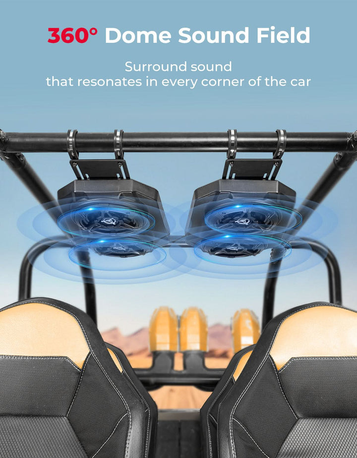 6.5'' UTV Bluetooth Sound System Speakers for Can Am Maverick X3/ RZR w/ 1.625''-1.9'' Roll Bar - Kemimoto