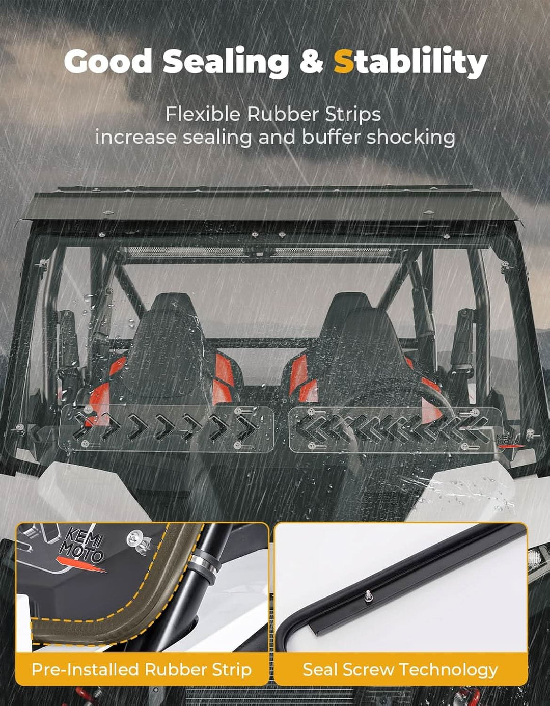 2-IN-1 Vented Windshield Pre-Installed Rubber Strip for 2024 2025 Polaris RZR XP 1000 / RZR XP 4 1000 - Kemimoto