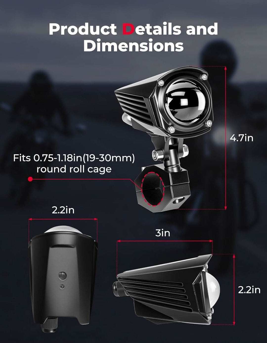 Motorcycle LED Auxiliary Spotlight 60W Dual-Color IP67