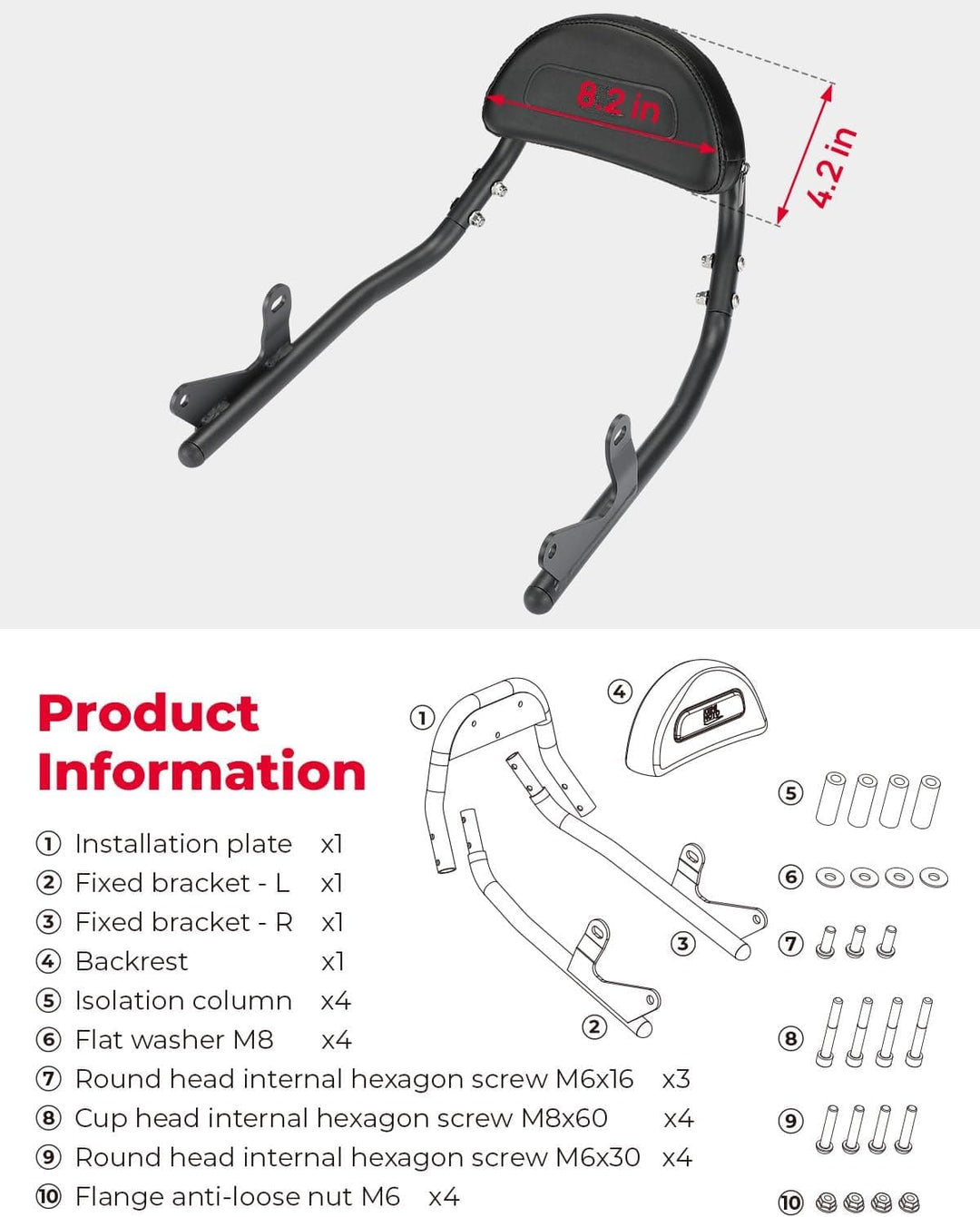 Motorcycle Sissy Bar Backrest for CLX700 - Kemimoto