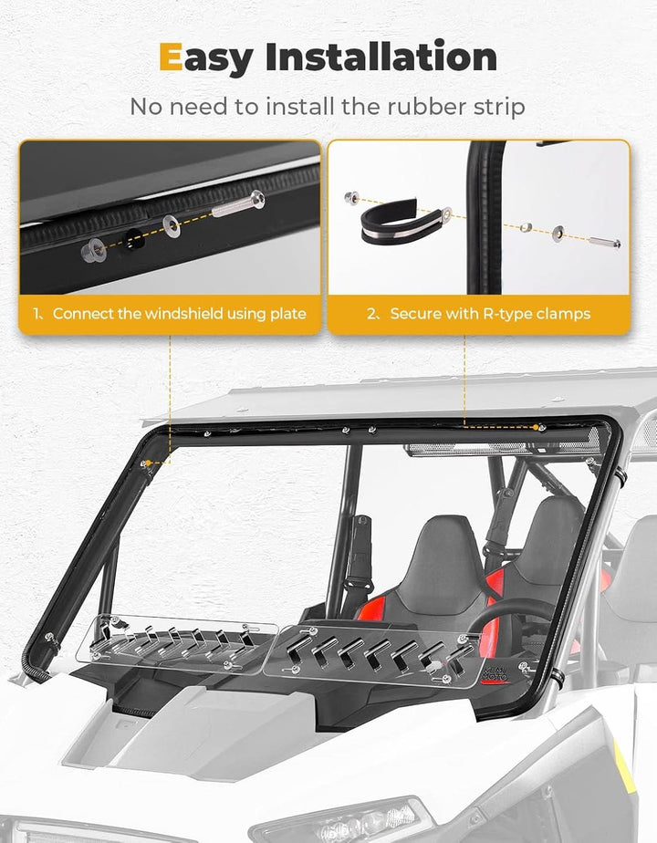 2-IN-1 Vented Windshield Pre-Installed Rubber Strip for 2024 2025 Polaris RZR XP 1000 / RZR XP 4 1000 - Kemimoto