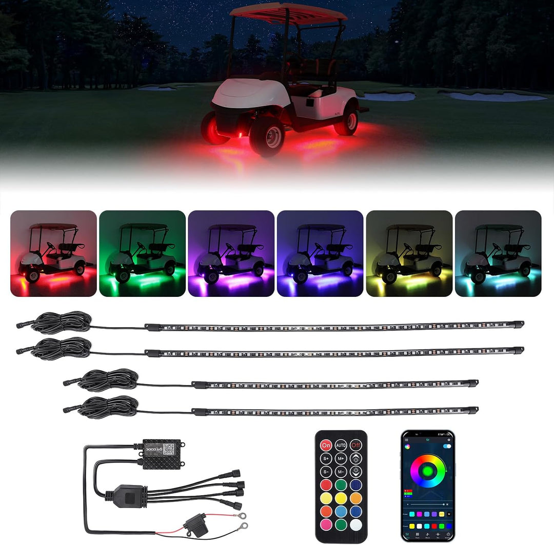 4PCS Golf Cart Underglow LED Light Strip Kit for EZGO, Yamaha Drive2, ICON - Kemimoto