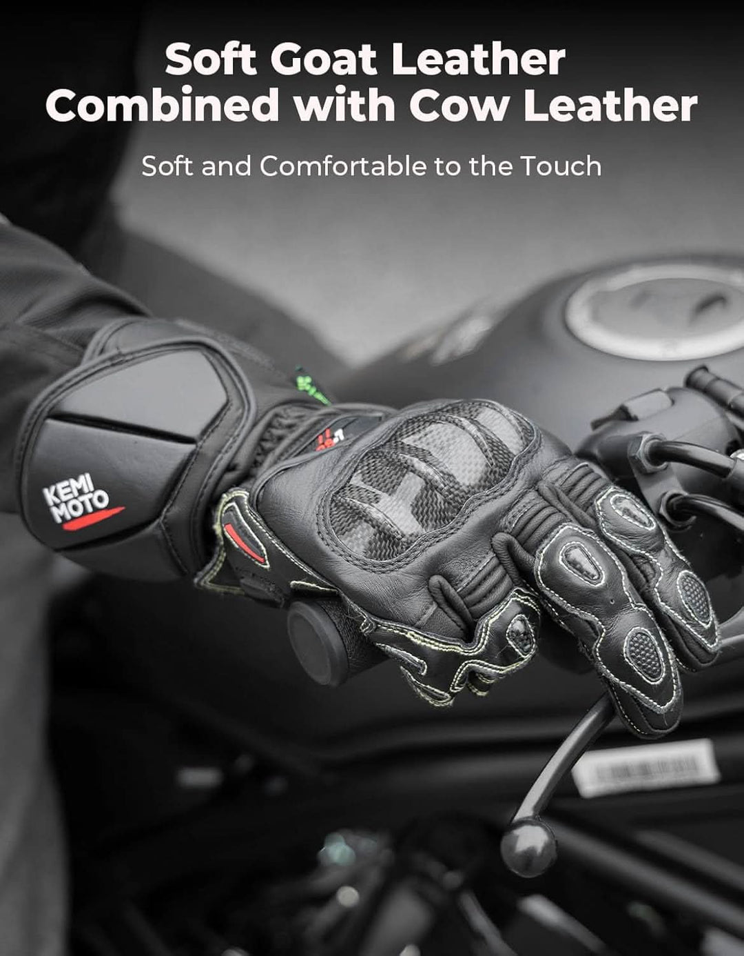 Leather Motorcycle Gloves with Kevlar & Carbon Fiber Protection - Kemimoto