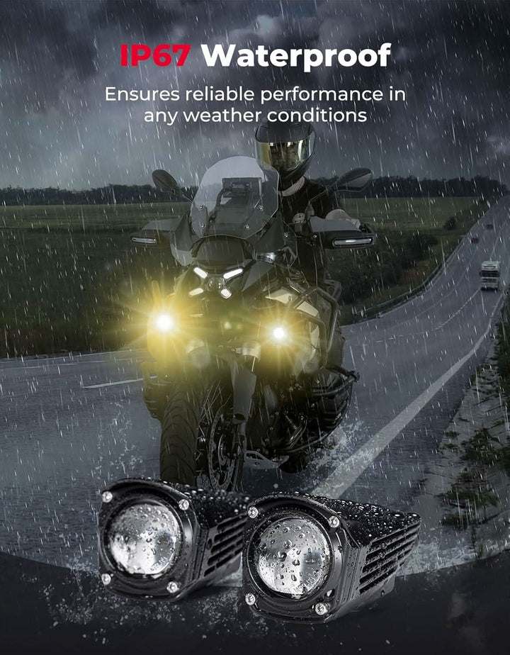Motorcycle LED Auxiliary Spotlight 60W Dual-Color IP67