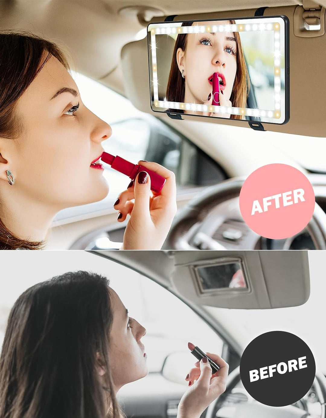 JOYTUTUS Car Sun Visor Vanity Mirror with 3 Light Modes & 60 LEDs - Kemimoto