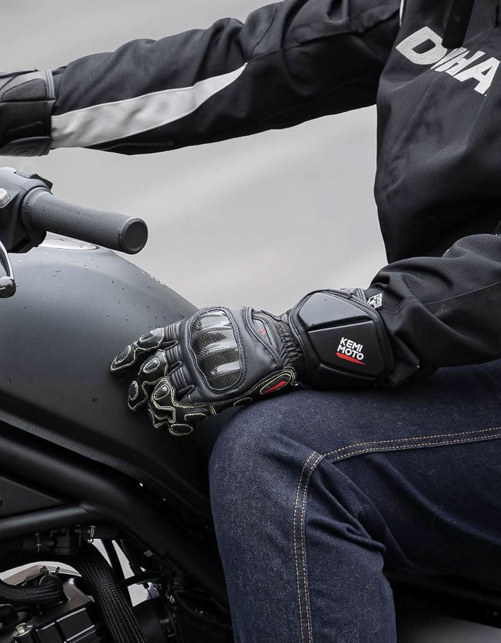 Leather Motorcycle Gloves with Kevlar & Carbon Fiber Protection - Kemimoto