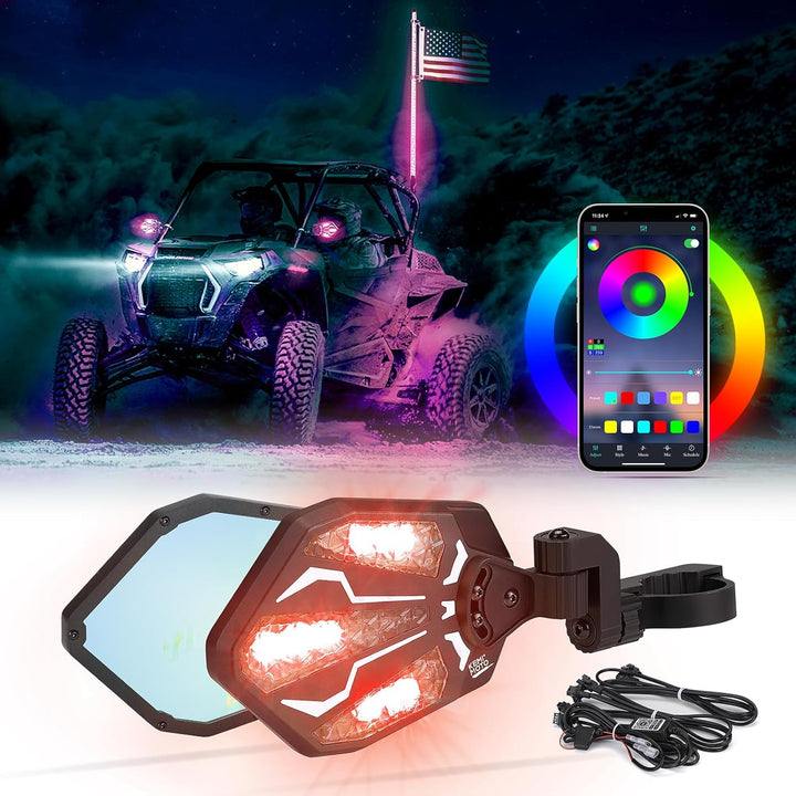 Aluminium RGB UTV Side Mirrors for Can Am Maverick X3/ RZR w/ 1.6"-2" Roll Bar (1 pair) - Kemimoto