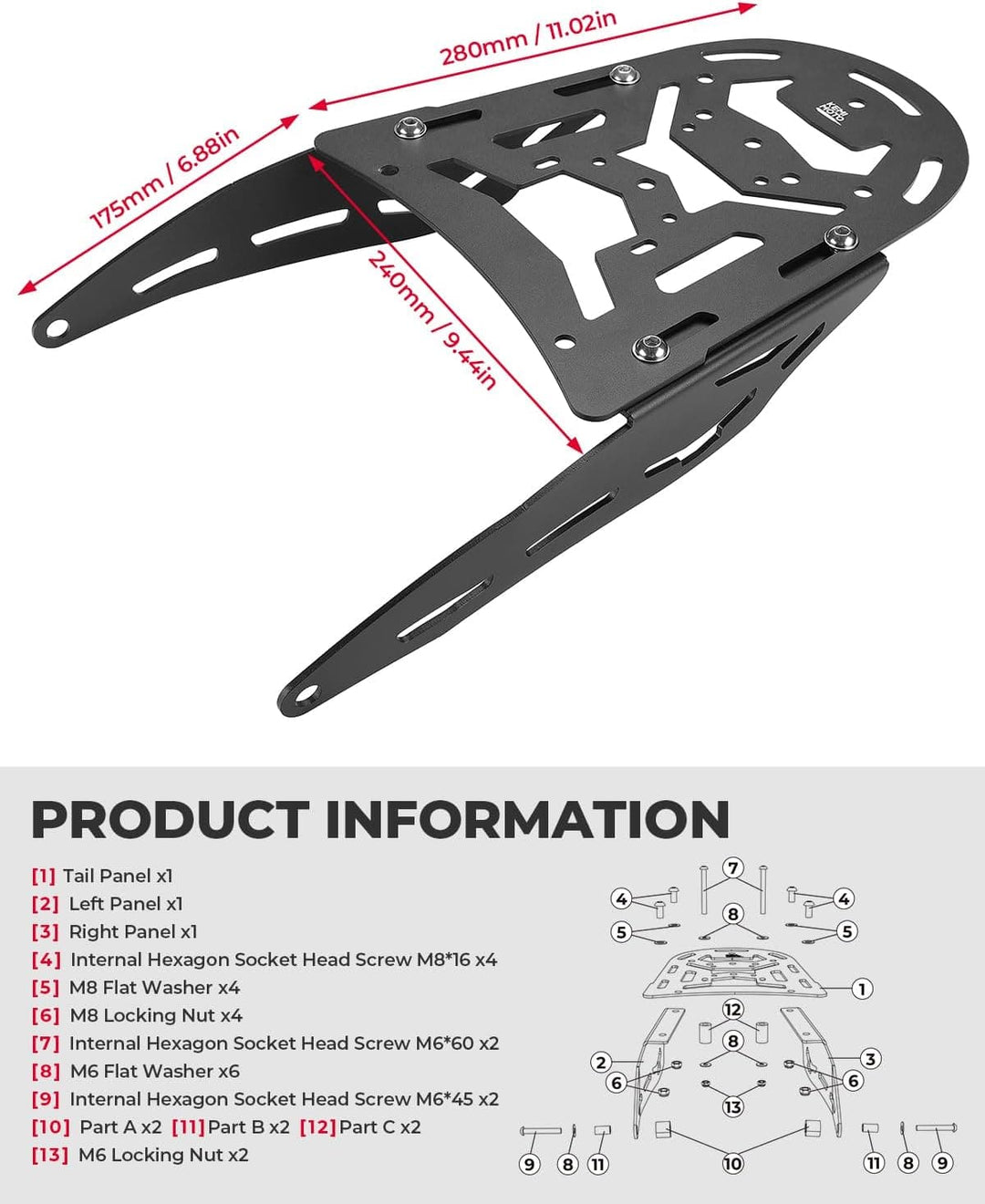 Rear Rack for KLX250S, KLX300 2009-2024, KLX300SM 2022 2023 - Kemimoto