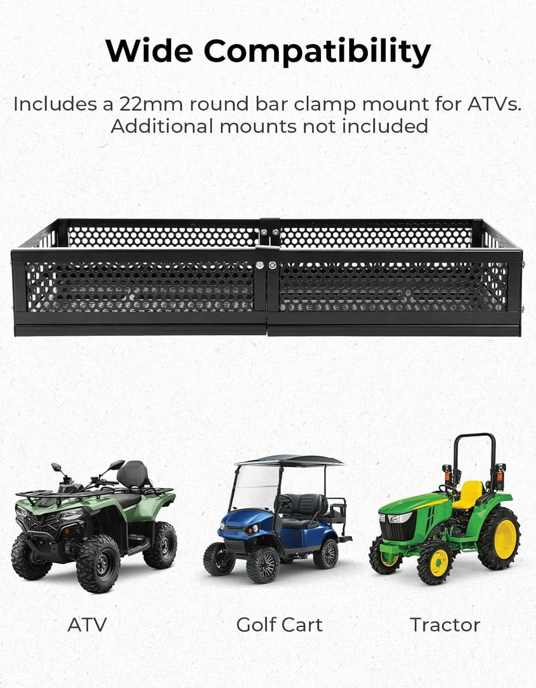 ATV Front Cargo Basket with Steel Mesh Surface for Kawasaki, Universal for Golf Cart Tractor