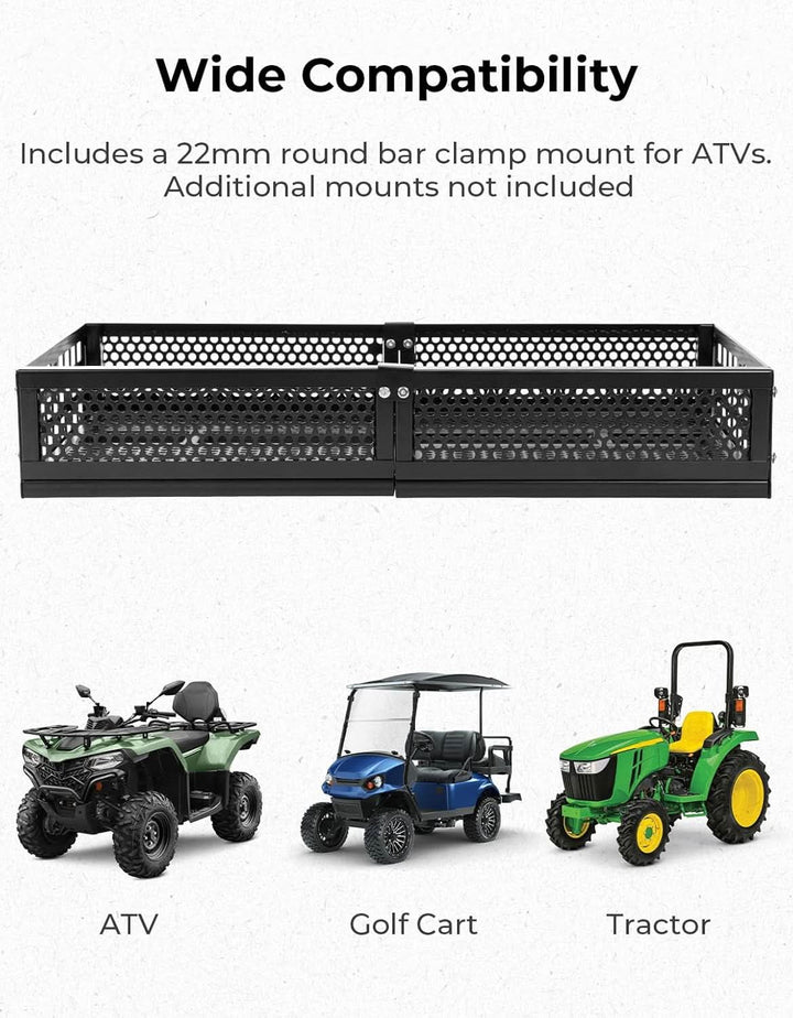ATV Front Cargo Basket with Steel Mesh Surface for Kawasaki, Universal for Golf Cart Tractor