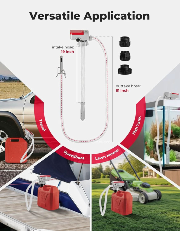 Fuel Transfer Pump with 35''/ 51'' Long Hose, Portable Transfer Pump Automatic - Kemimoto