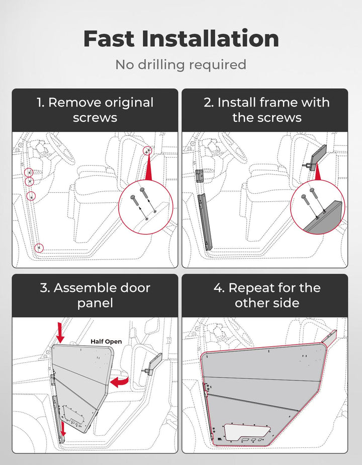 UTV Aluminum Half Door for Ranger XP 1000 2018-2025 - Kemimoto