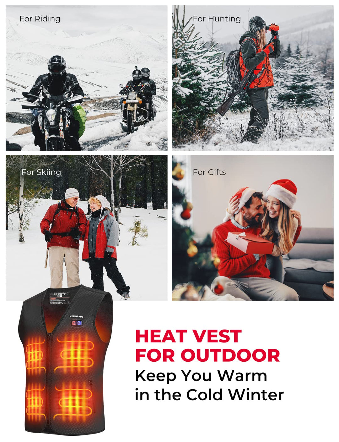 Electric Heated Vest for Men Winter Hunting (No Battery) - Kemimoto
