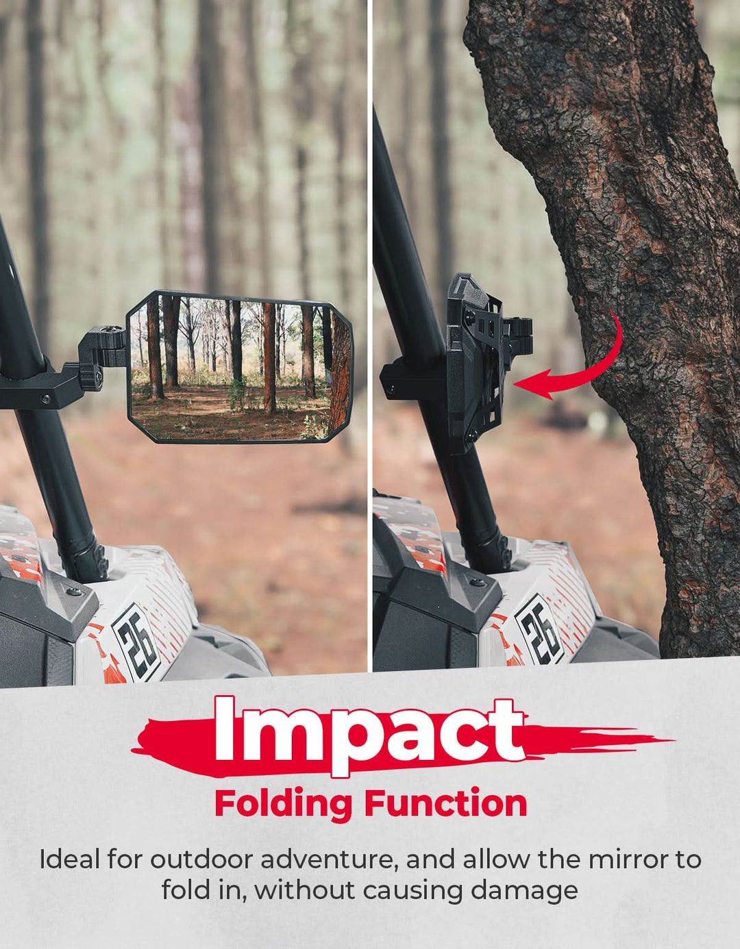 UTV Aluminum Side Mirrors for Polaris RZR/Can Am X3/Pioneer/Talon/Teryx/CFMOTO - Kemimoto