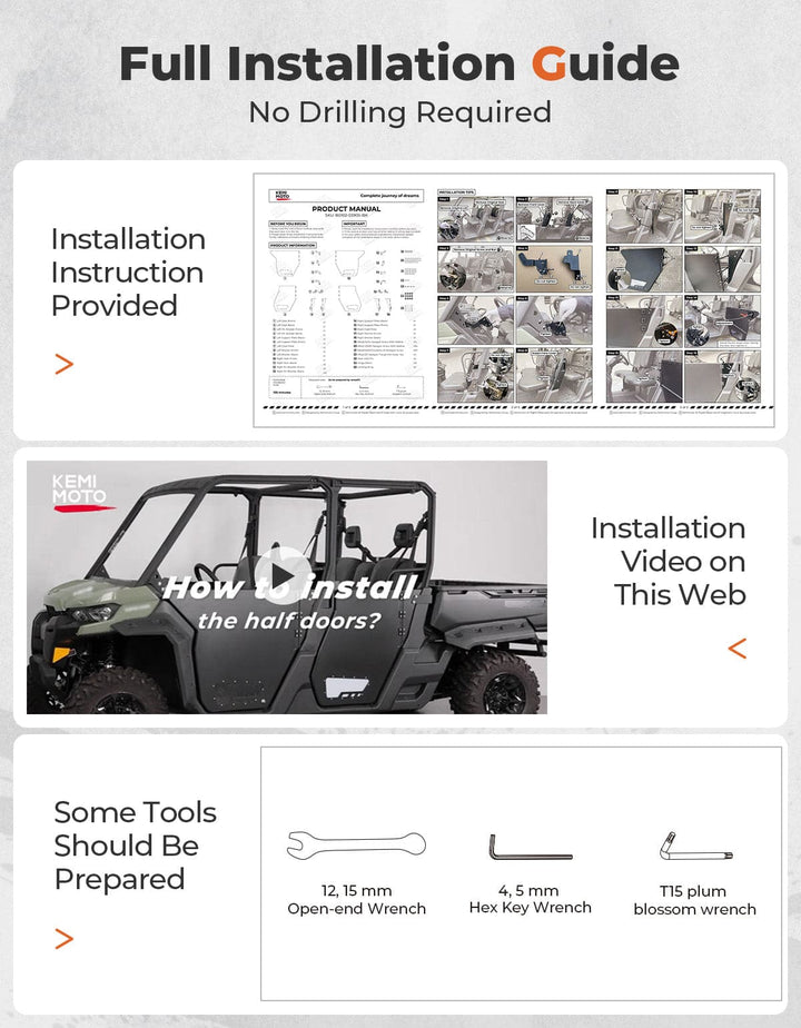 UTV Aluminum Half Doors for Can-Am Defender MAX - Kemimoto