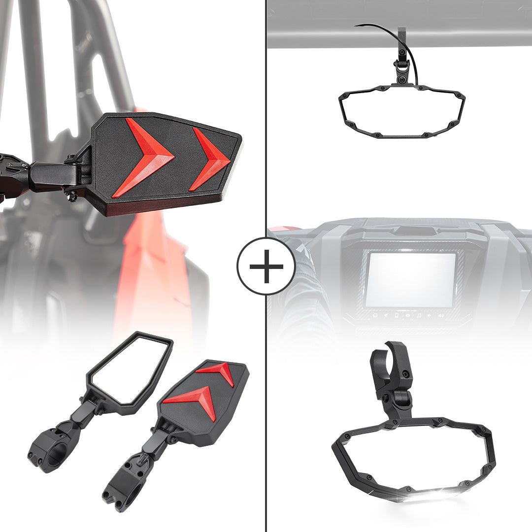 Universal Side Rear View Mirrors and Center Mirror Fit 1.75“ - 2" Round Roll bars
