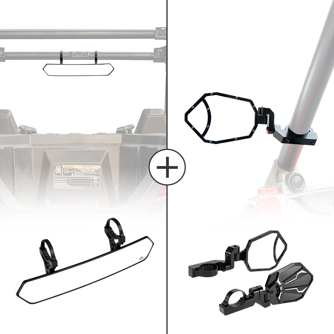 UTV 1.65"-2" Rear View Mirror & 1.6"-2" Round Tube Side Mirror