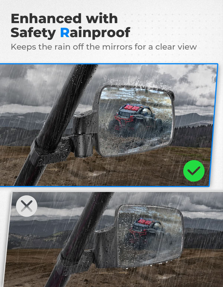 UTV Side Mirrors with Spring Back Feature for 1.65-2 Inch Roll Bars - Kemimoto