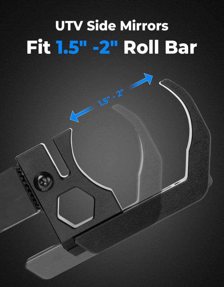 UTV Side Mirrors Fits 1.5-2 inch Roll Cage for Polaris RZR Can Am Mule Zforce Pioneer - Kemimoto