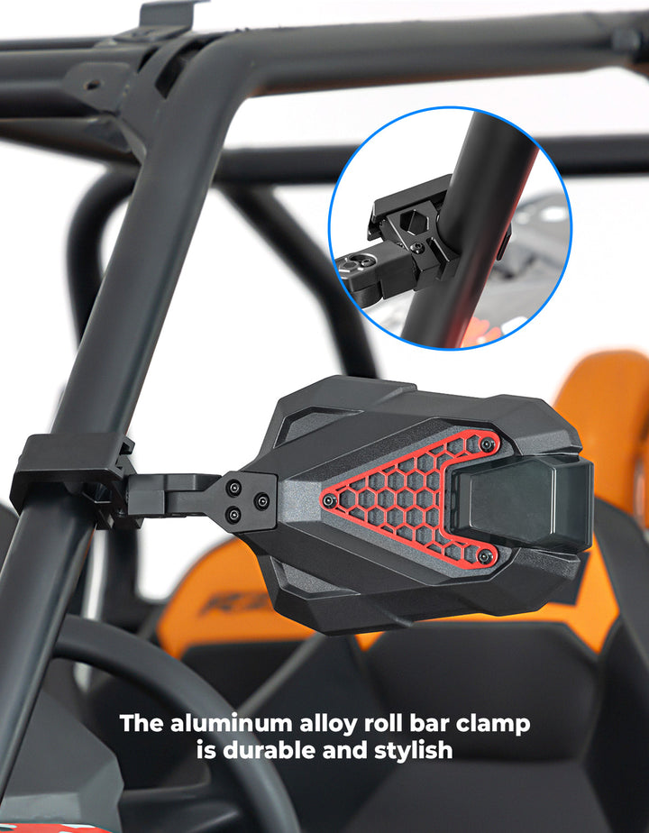 UTV Side Mirrors Fits 1.5-2 inch Roll Cage for Polaris RZR Can Am Mule Zforce Pioneer - Kemimoto