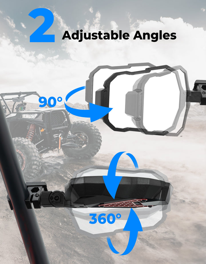 UTV Side Mirrors Fits 1.5-2 inch Roll Cage for Polaris RZR Can Am Mule Zforce Pioneer - Kemimoto
