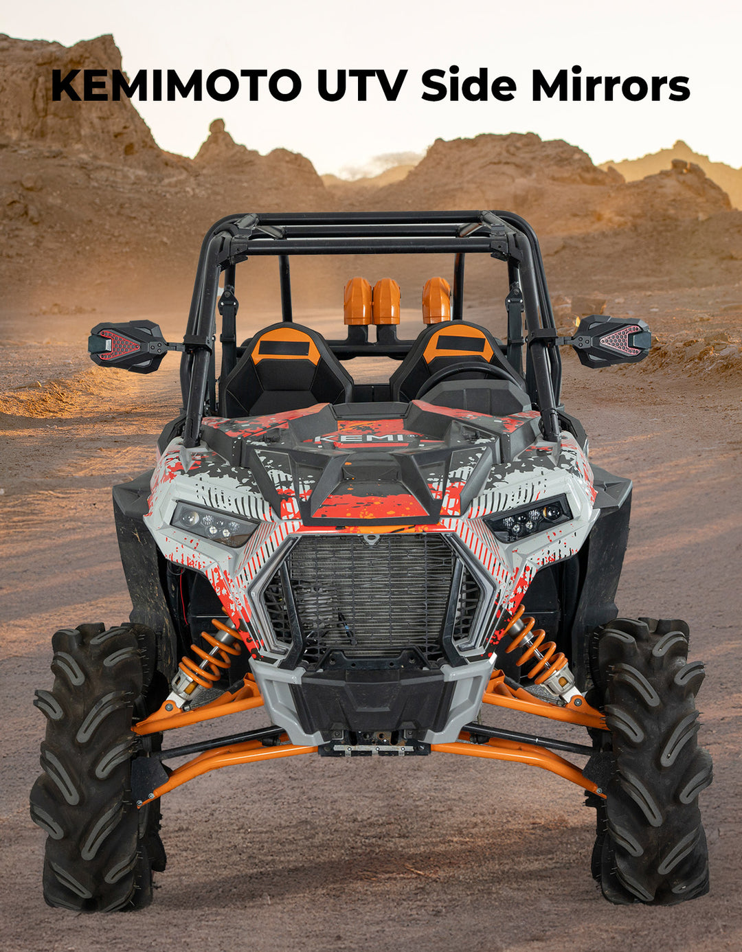 UTV Side Mirrors Fits 1.5-2 inch Roll Cage for Polaris RZR Can Am Mule Zforce Pioneer - Kemimoto