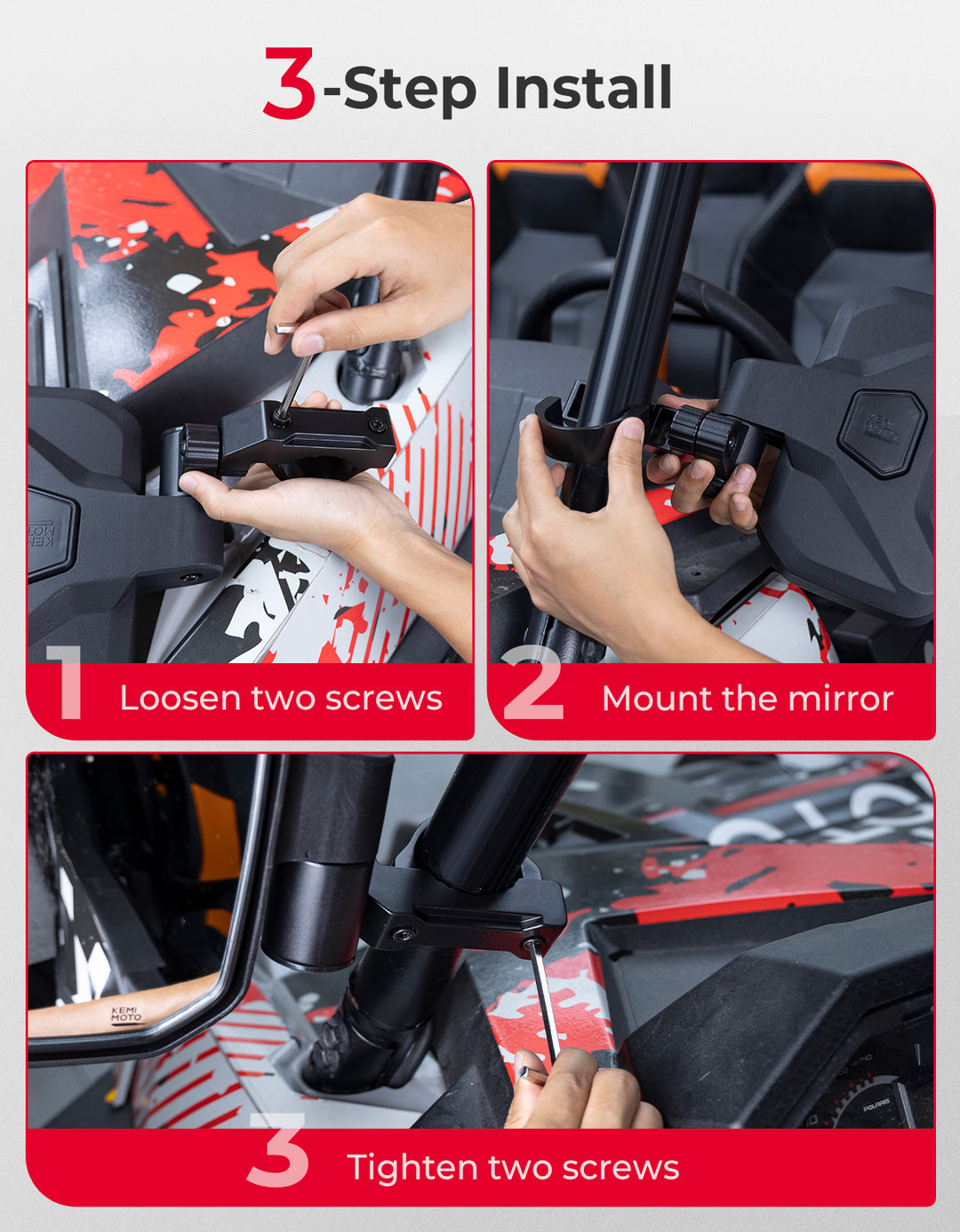 UTV Side Mirrors for Polaris RZR|Can-Am|CFMOTO Zforce - Kemimoto