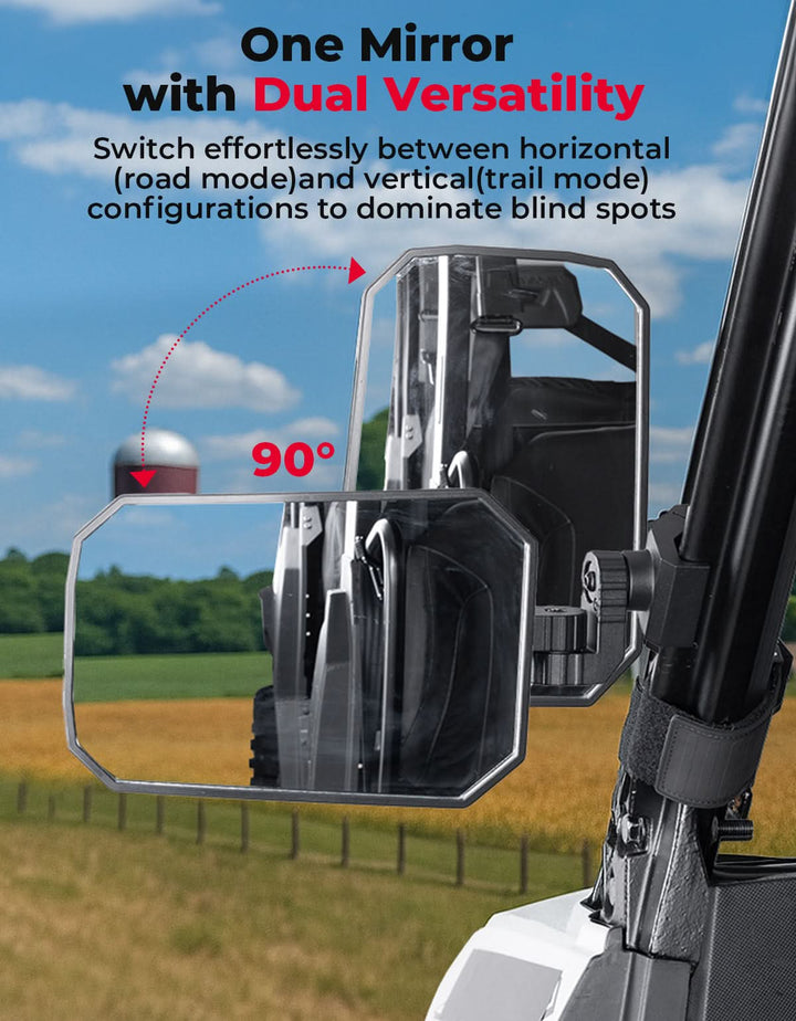 UTV Side Mirrors 2025 NEW Billet Aluminum 8.4" x 5.7" Wide View for Polaris Ranger/General Can Am Defender/Commander/Maverick Trail CFMOTO Uforce - Kemimoto