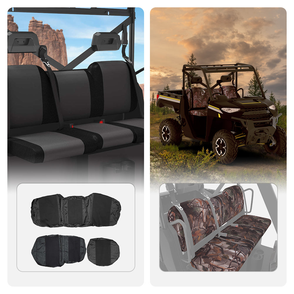 KEMIMOTO Camo UTV Seat Cover Set For Polaris Ranger Crew XP 1000 (2017-2021) & More - Water Resistant 9-Piece Kit