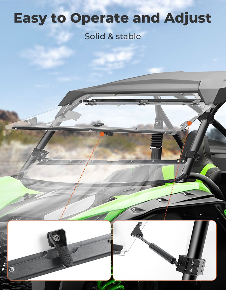 Scratch Resistant Flip Windshield for Kawasaki Teryx KRX 1000 | KRX4 1000 - Kemimoto