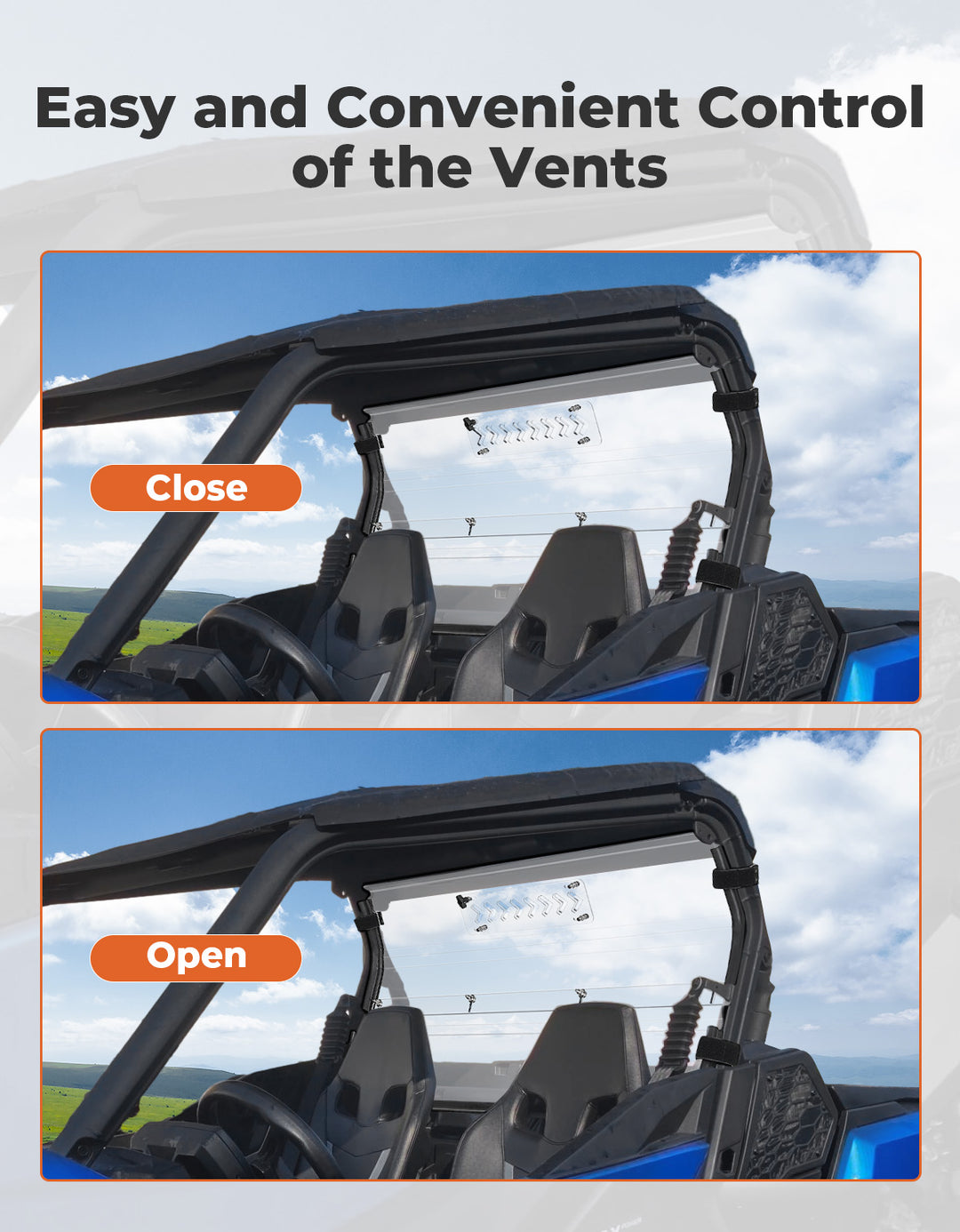 Vented Rear Windshield for Can-Am Commander 700 1000 2021-2025 - Kemimoto