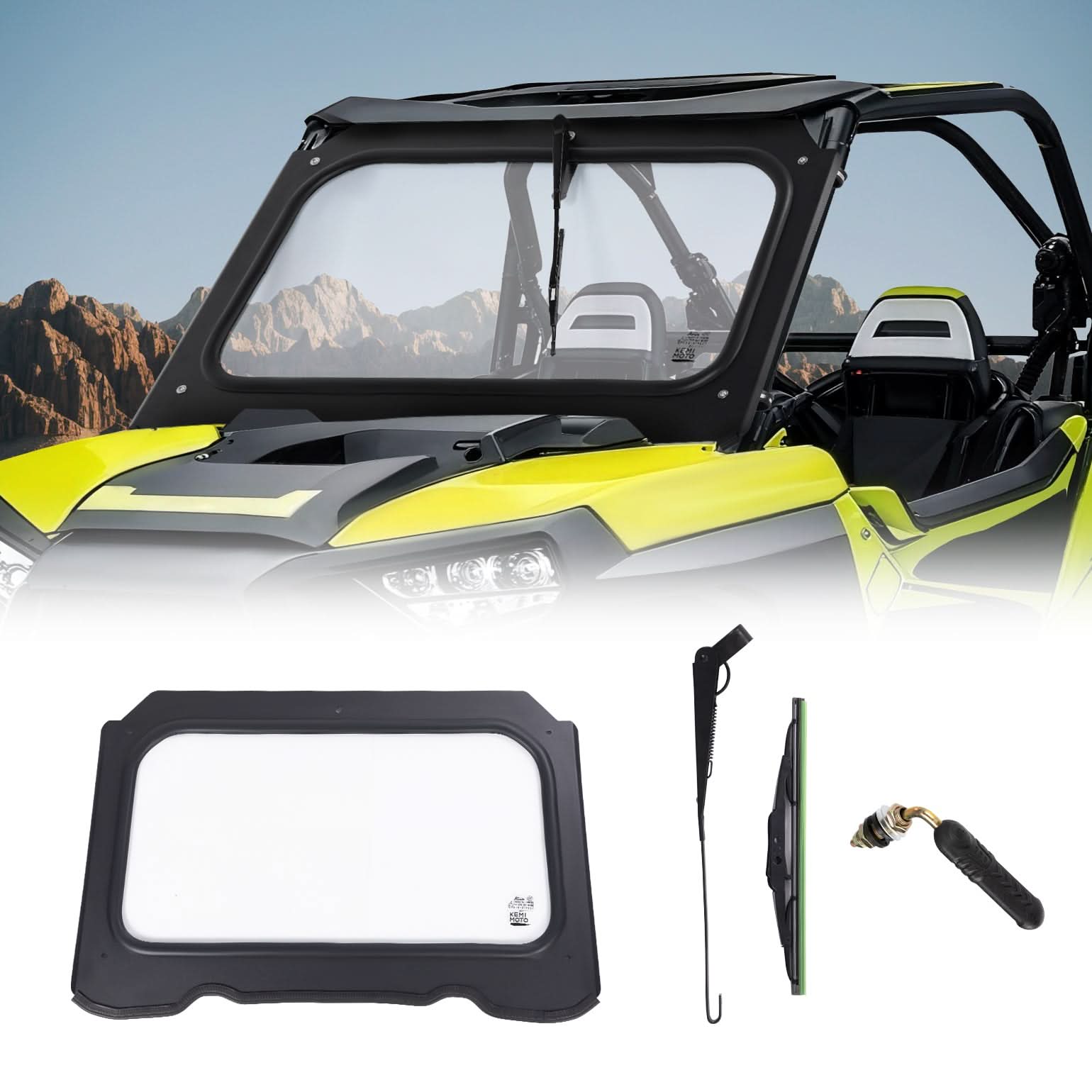Polaris RZR XP 1000 Glass Windshield with Manual Wiper – Kemimoto
