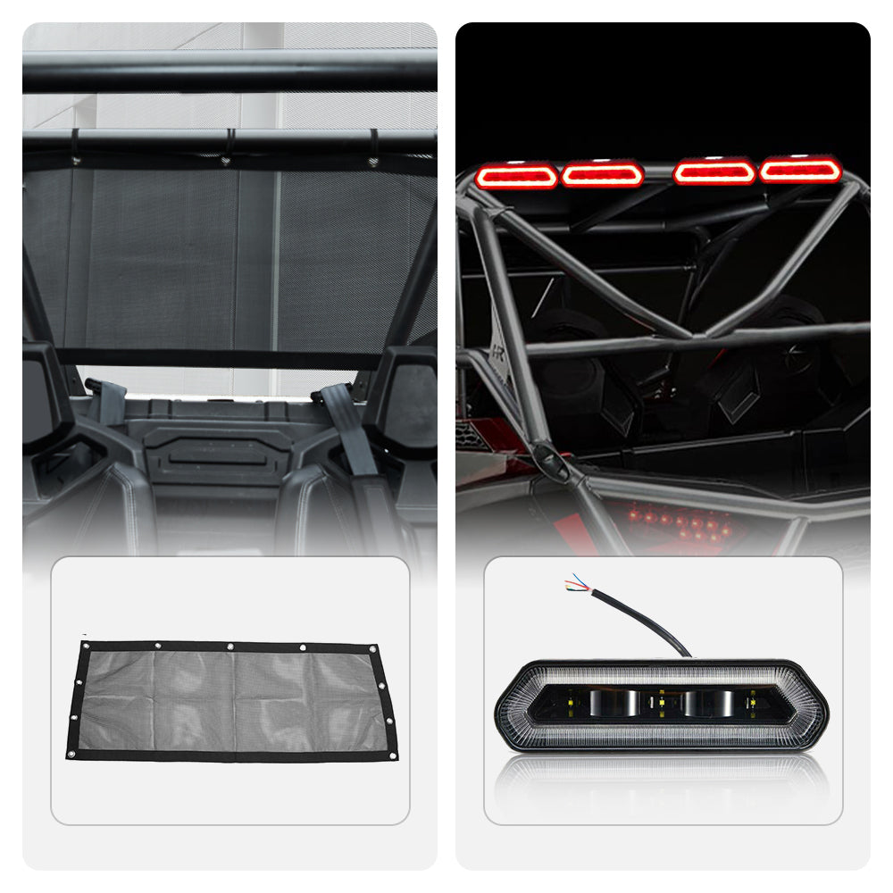 Soft Rear Window Net & Universal Roll Bar Tail Light Fit RZR PRO XP 2020-2023
