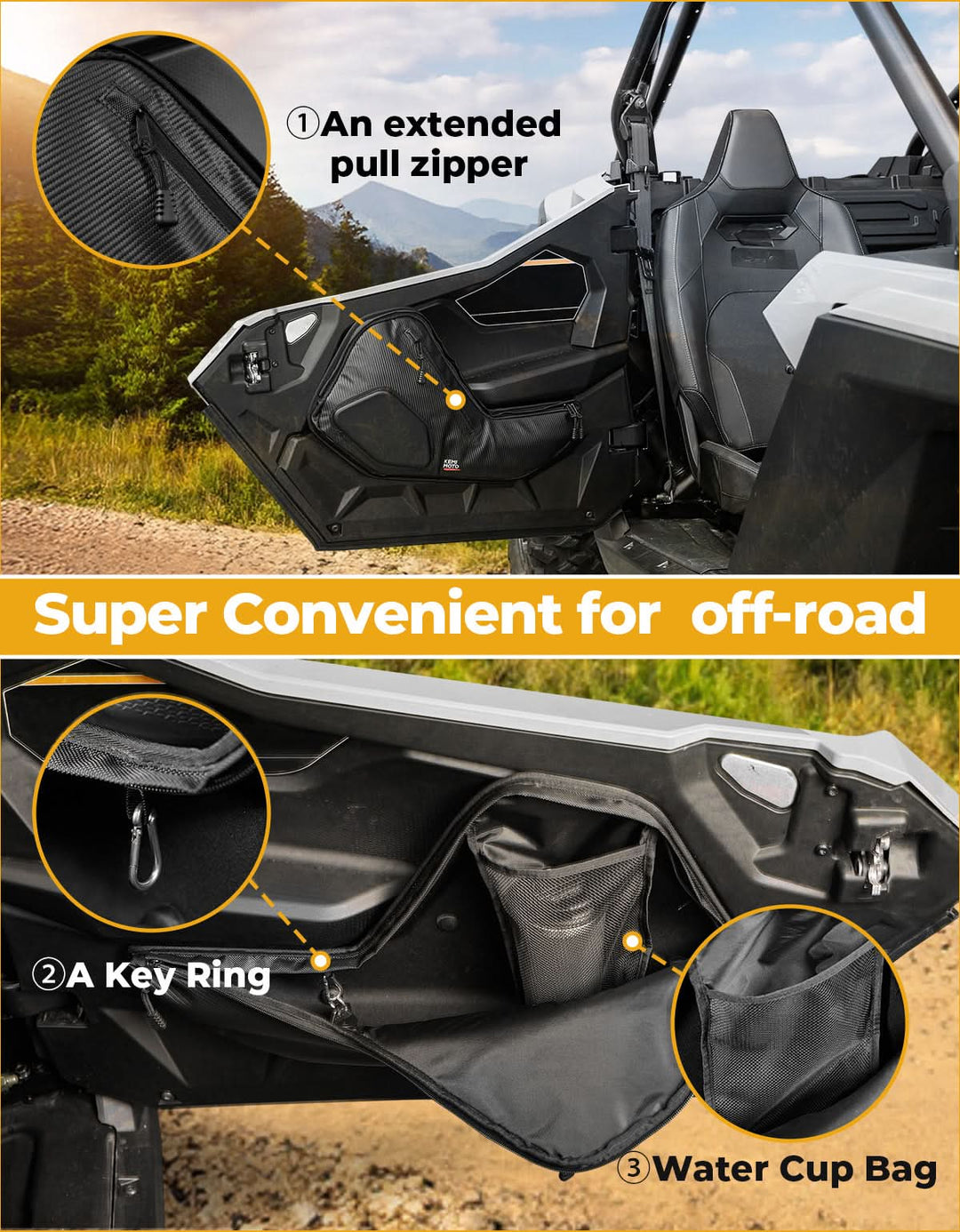 6 Q Front Door Bags with Knee Pads for 2025 Polaris RZR - Kemimoto