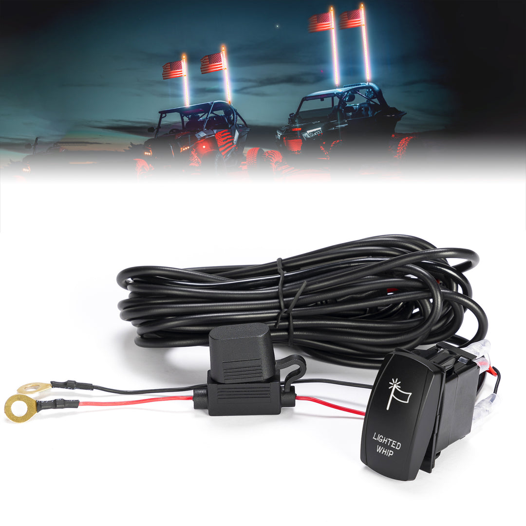 Whip Lights Rocker Switch with Wiring Harness Kit for 12V UTV ATV - Kemimoto