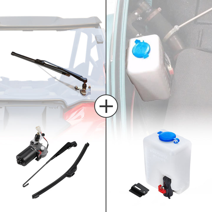 12V Electric Windshield Wiper Washer Kit 16" Fits Polaris RZR, Ranger, Can-Am - Kemimoto