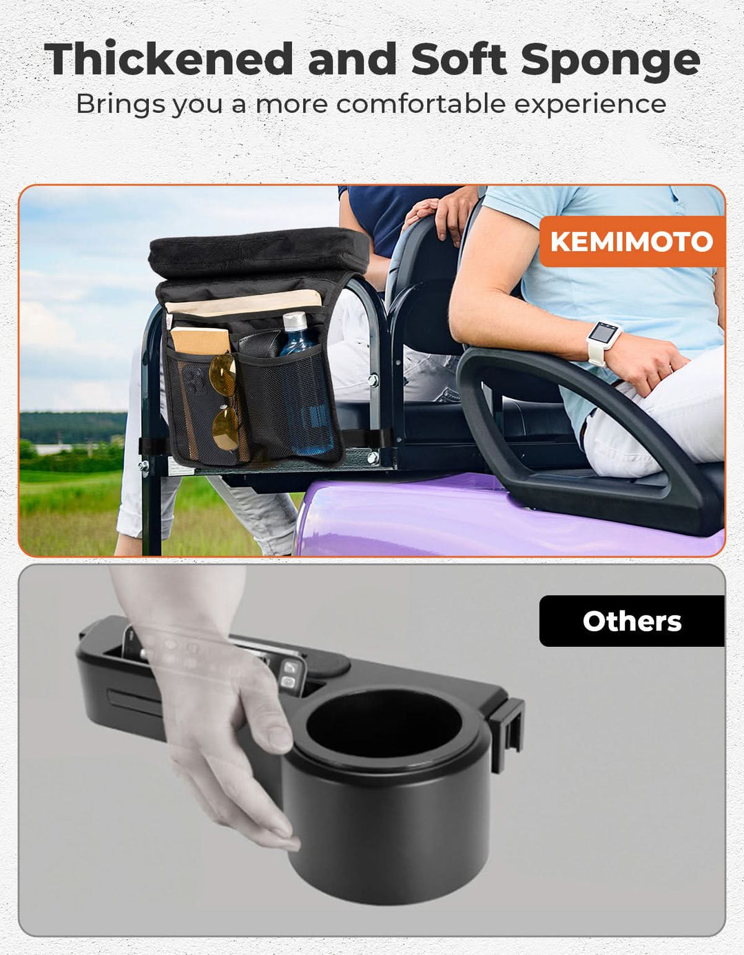 Golf Cart Armrest with Organizer Bag for EZGO & Club Car - Kemimoto