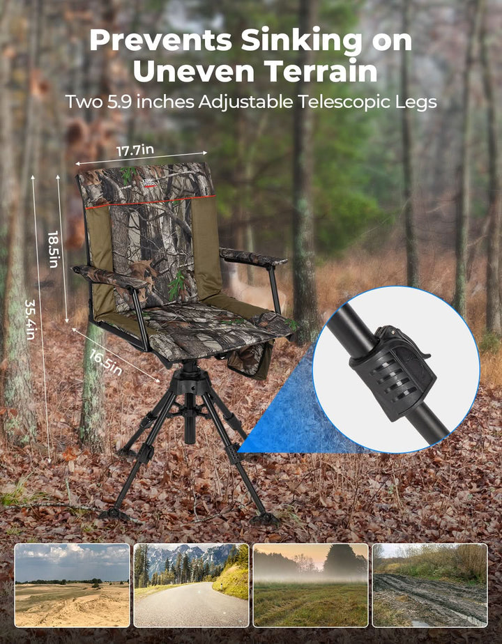 Heated Hunting Blind Chair 360 Degree Silent Swivel with 20000mAh Battery - Kemimoto