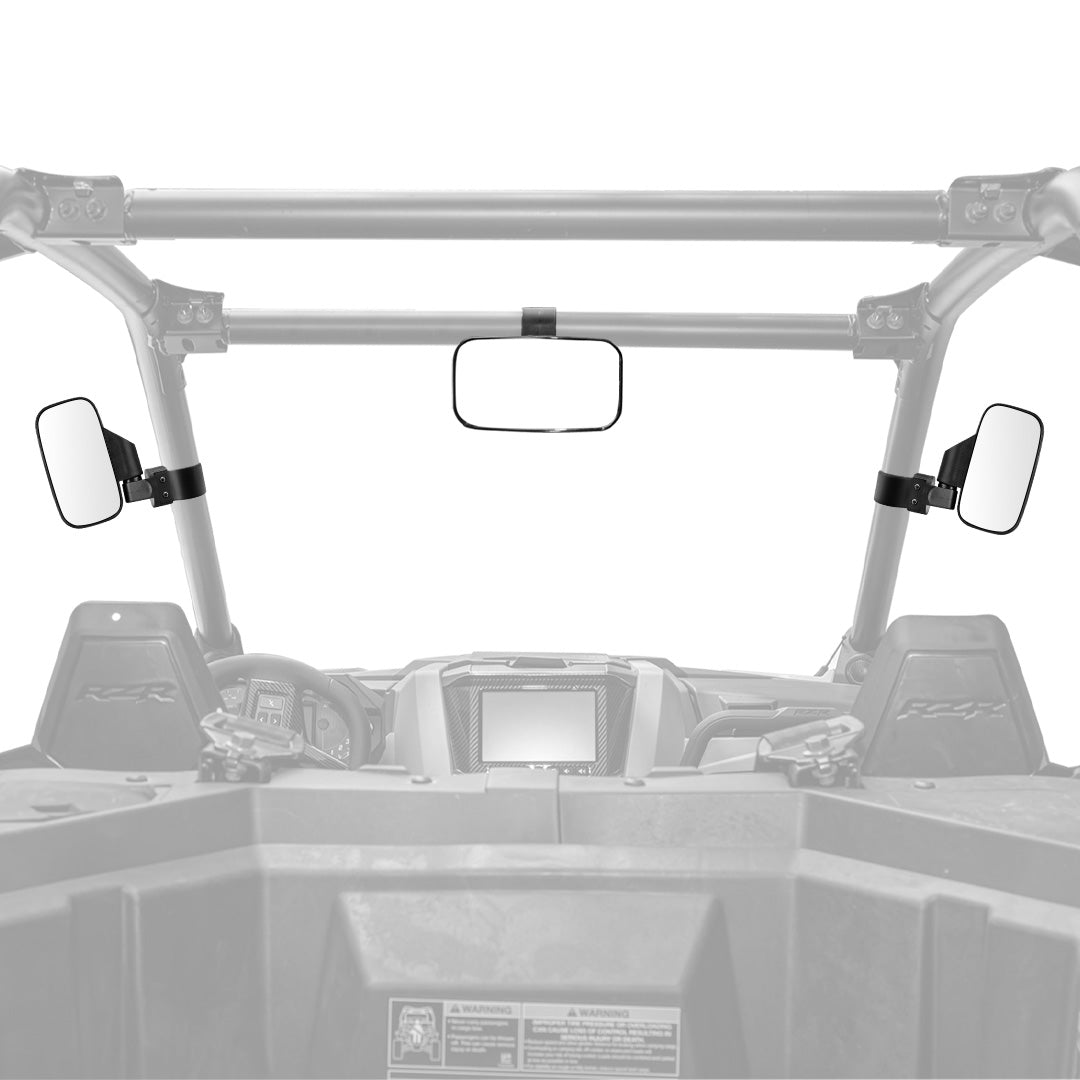 Side Mirrors and Rear Mirror with 1.75" to 2" Roll Bar Cage