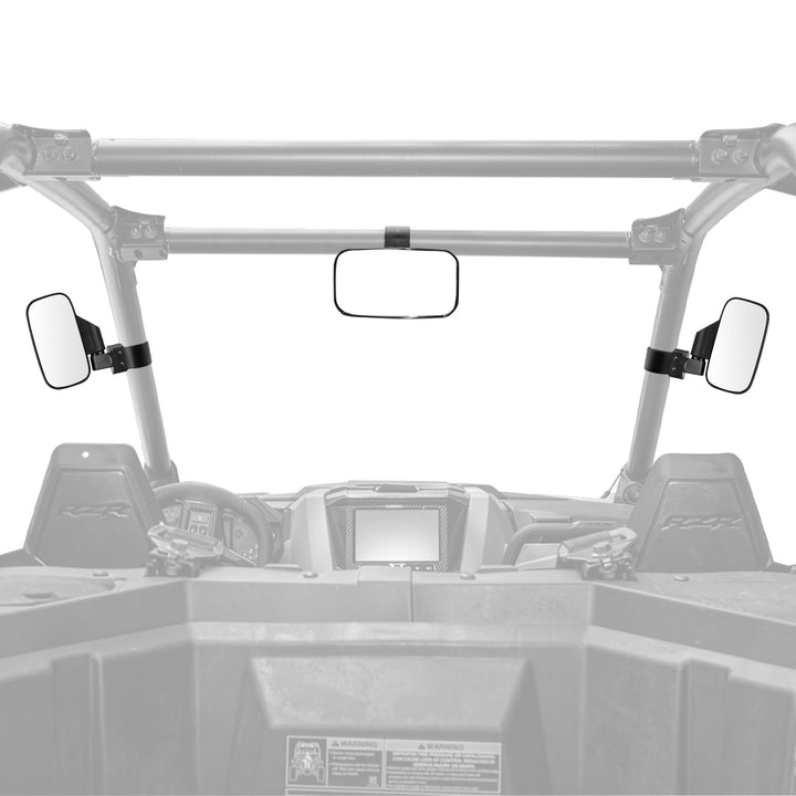 Side Mirrors and Rear Mirror with 1.75" to 2" Roll Bar Cage