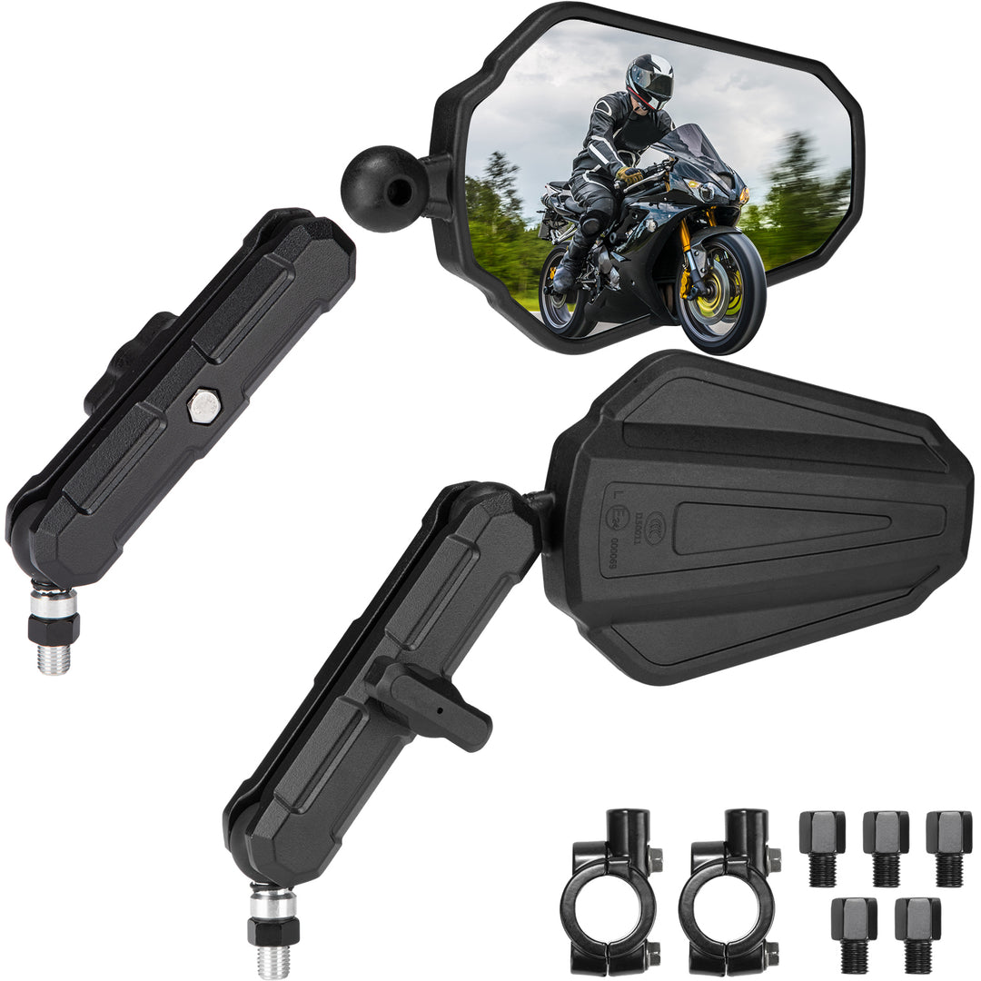 Adventure Motorcycle Mirrors M8 M10 Bolt Handlebar Mount - Kemimoto