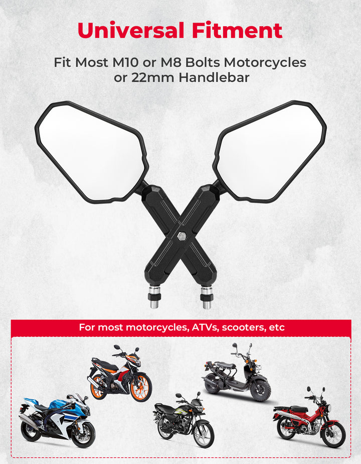 Adventure Motorcycle Mirrors M8 M10 Bolt Handlebar Mount - Kemimoto
