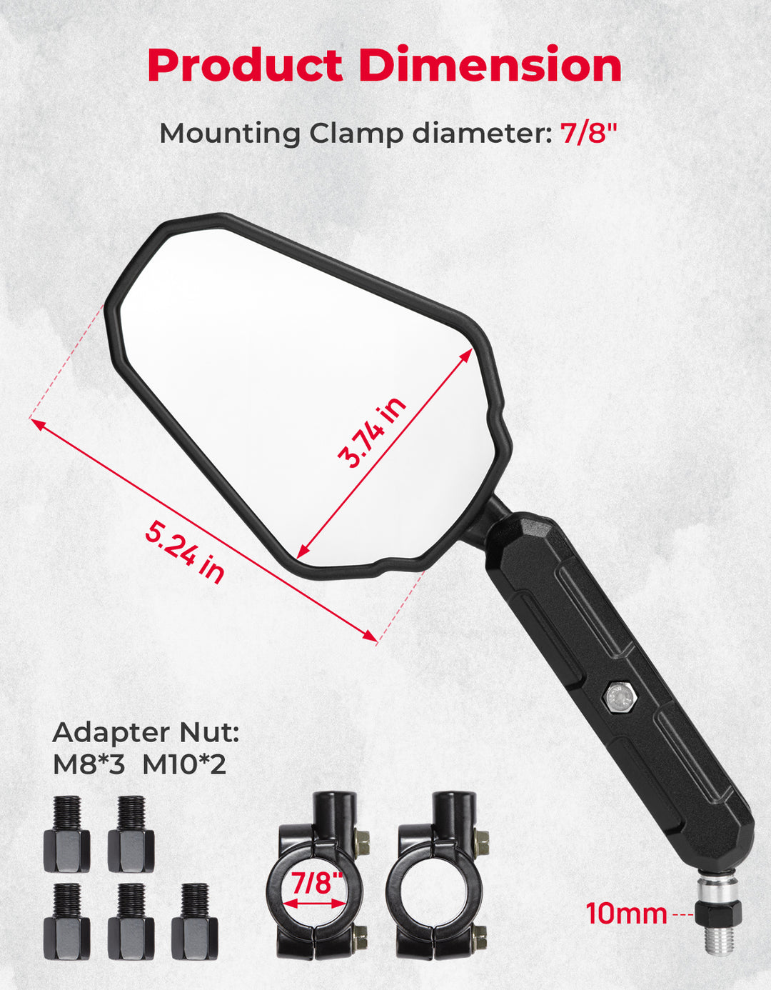 Adventure Motorcycle Mirrors M8 M10 Bolt Handlebar Mount - Kemimoto