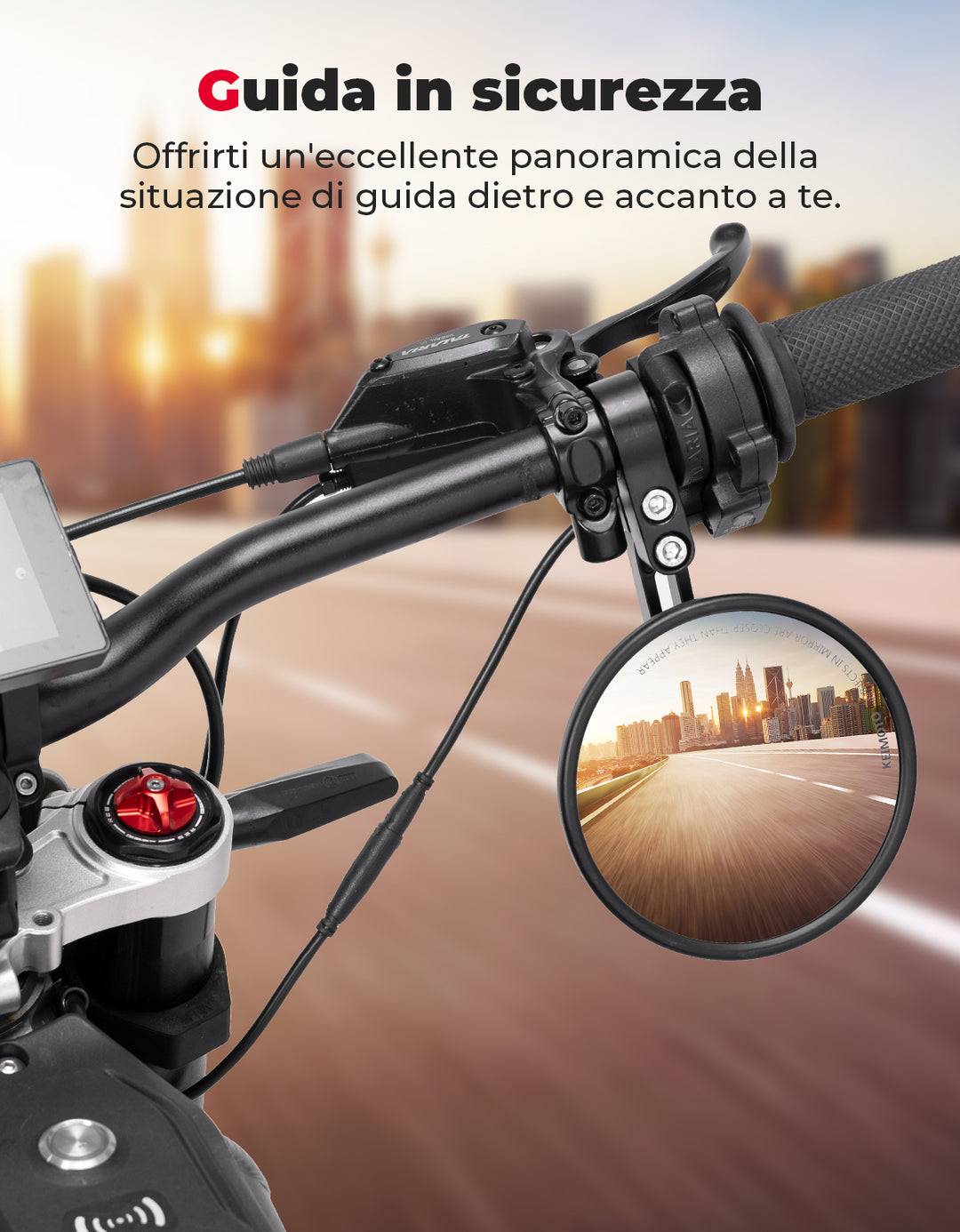 Motorcycle Rear View Mirror, CNC Aluminum Bar for 22mm or 25.4mm - Kemimoto