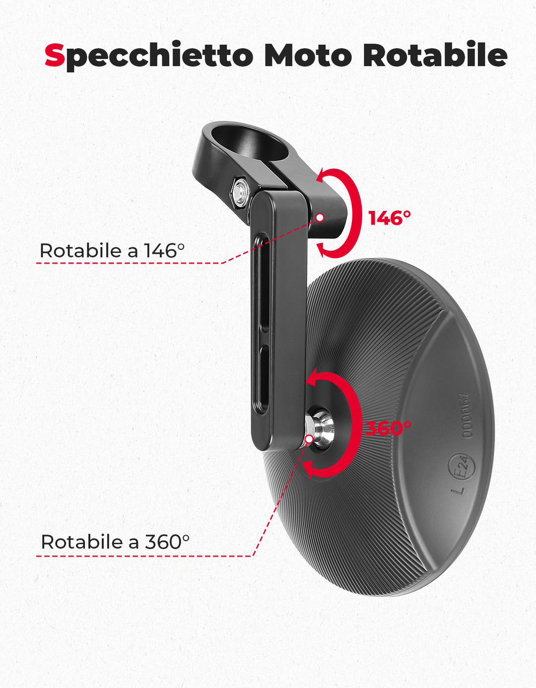Motorcycle Rear View Mirror, CNC Aluminum Bar for 22mm or 25.4mm - Kemimoto