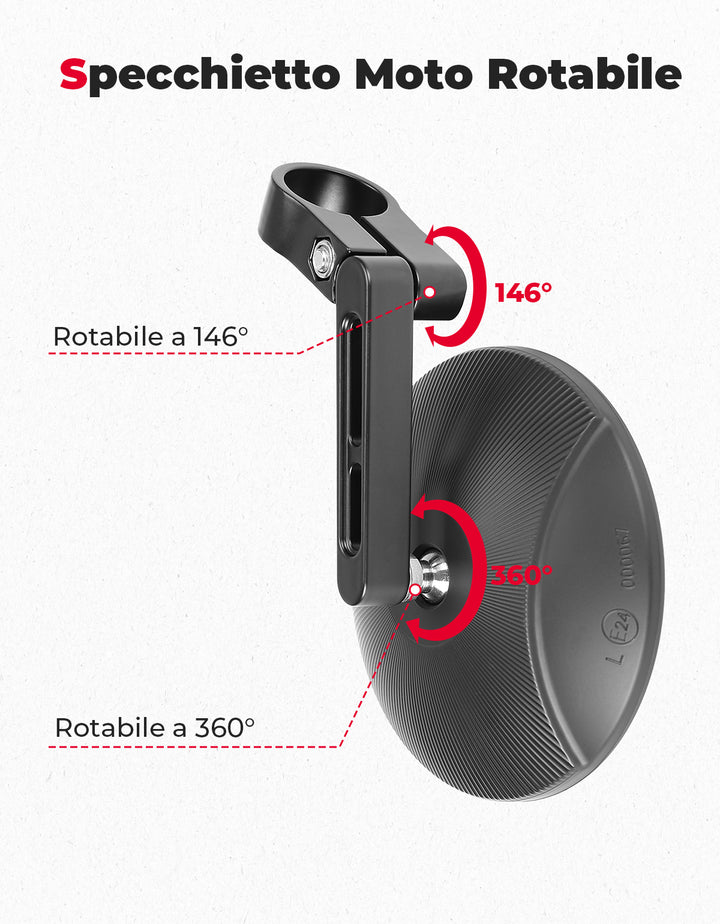 Motorcycle Rear View Mirror, CNC Aluminum Bar for 22mm or 25.4mm - Kemimoto