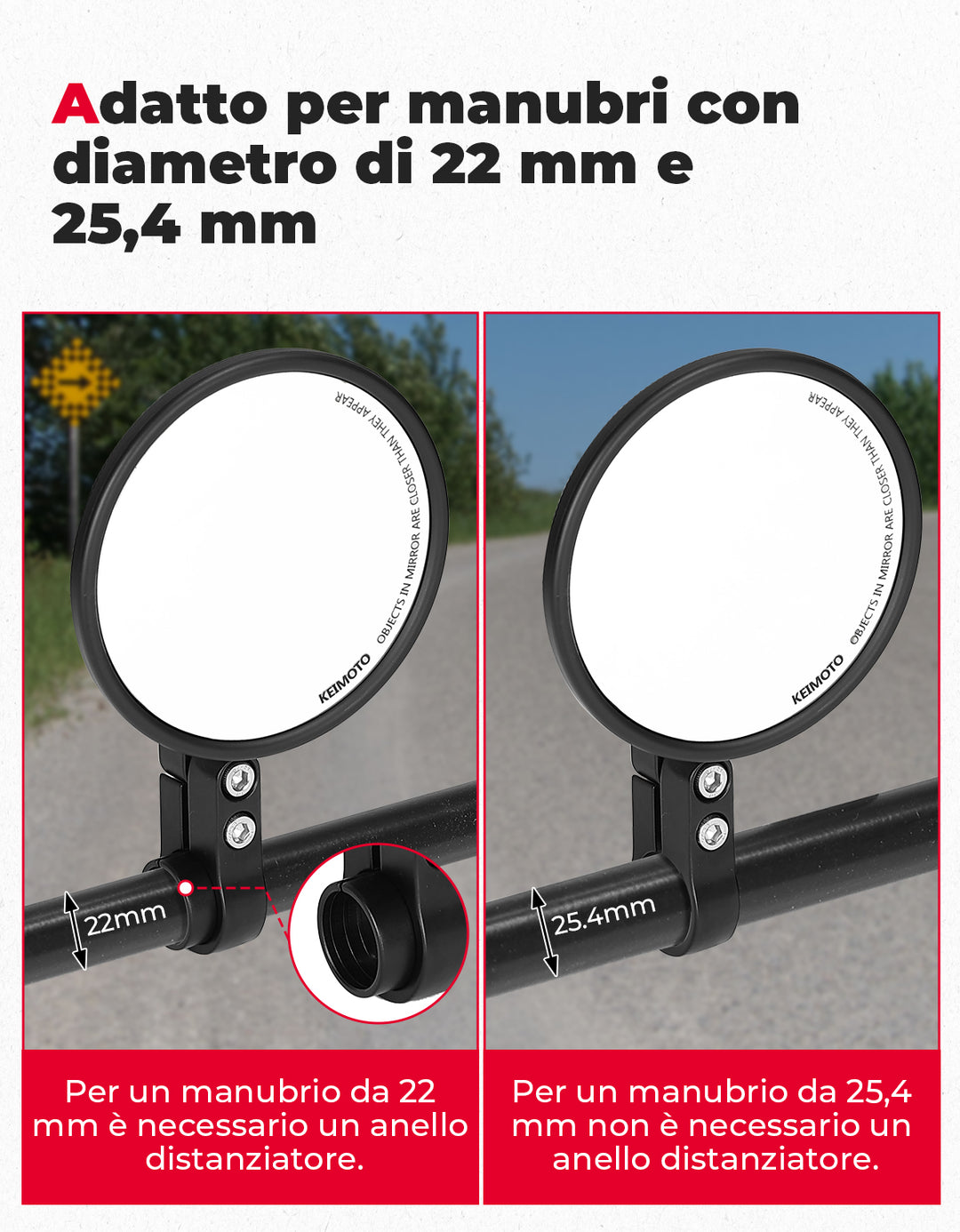 Motorcycle Rear View Mirror, CNC Aluminum Bar for 22mm or 25.4mm - Kemimoto