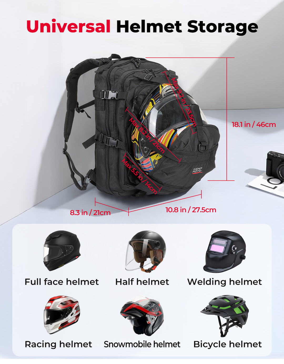 37L Motorcycle Helmet Backpack with USB-charge Port